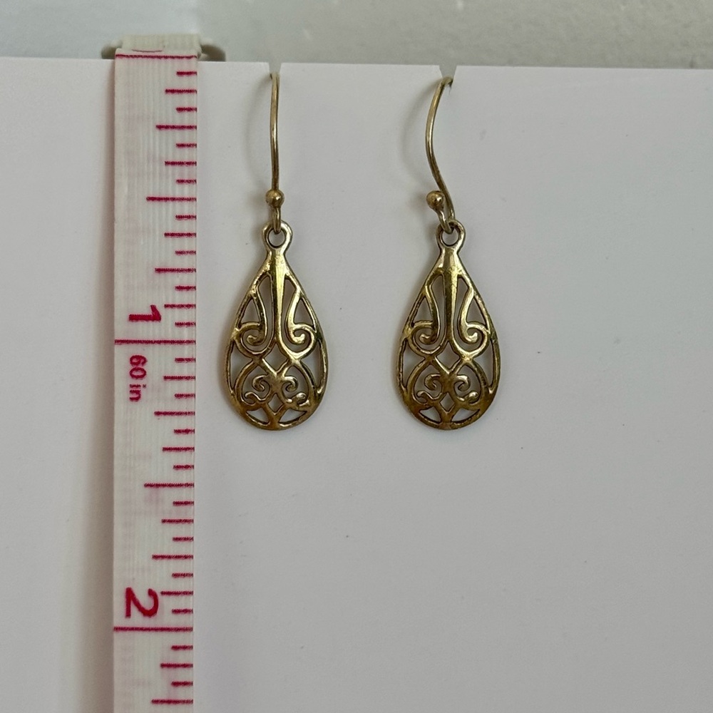 Gold Teardrop Filigree Dangle Earrings